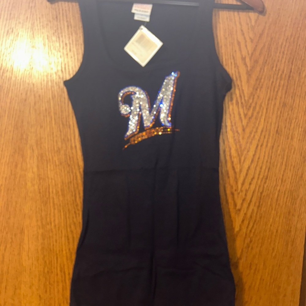 5th & Ocean Milwaukee Brewers women’s Blue Tank Top with Shimmering Logo